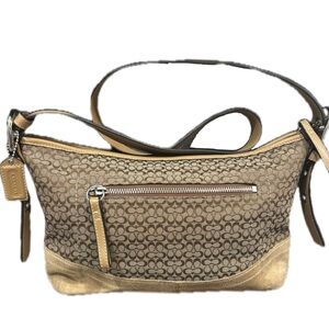 Coach Signature Canvas Suede Tan Fabric Convertible Shoulder Bag